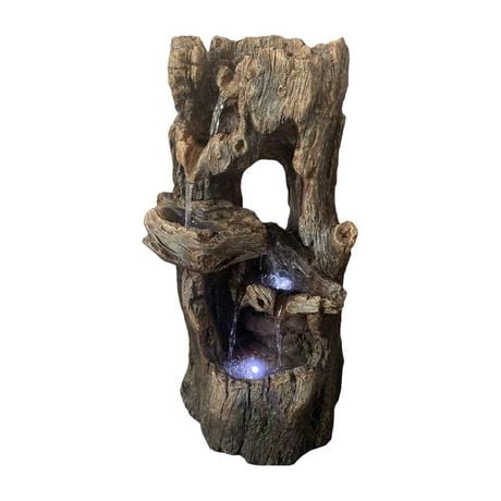 Angelo Décor 29.5-inch Hollow Tree Falls Fountain with energy-efficient pump and integrated LED accent lighting