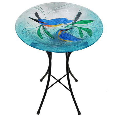 Angelo Décor 18.3-inch tall Hummingbird Harmony Glass Birdbath with Metal Stand and Solar Light