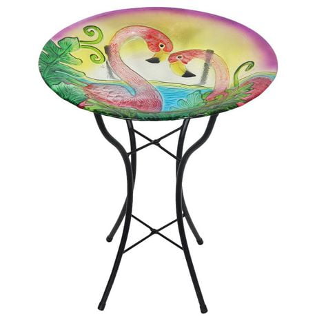 Angelo Décor 23.3-inch tall Flamingo Glass Birdbath with Metal Stand