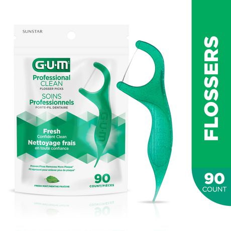 GUM® Professional Clean Flossers Picks, Extra Strong Floss Proven to Remove More Plaque, Fresh Mint Flavour, 90 Count