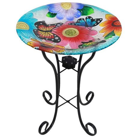 Angelo Décor 22.5-inch tall Butterfly Glass Birdbath with Metal Stand and Solar Light