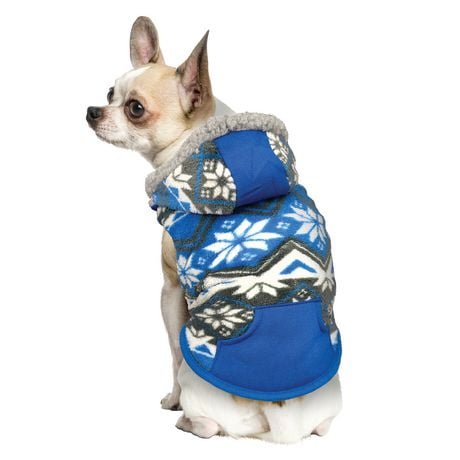 Vibrant Life Dog Clothes: Blue Snowflake Fleece Hoodie, XS-XL