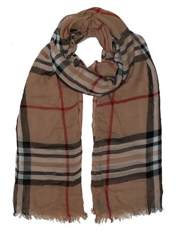 V. Fraas Plaid Ladies Lightweight Woven Wrap Scarf - Classic Camel ...