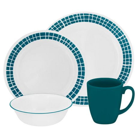 Corelle® Livingware™ 16 Piece Aqua Tile Dinnerware Set | Walmart Canada