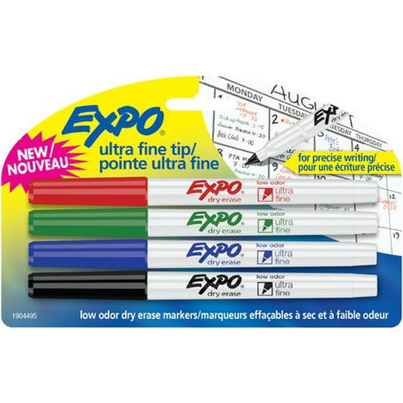 Expo Ultra-Fine Tip Low-Odour Dry-Erase Markers, 4/Pk, Dry Erase Markers