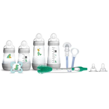 MAM Infant Basics Newborn Gift Set (9-count), Includes Easy Start Anti Colic MAM Baby Bottles, Pacifier, Baby Bottle Brush, From Newborn to 2+ Months, White