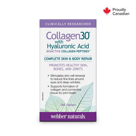 Webber Naturals Collagen30 acide hyaluronique Bioactive Collagen Peptides 180 comprimés