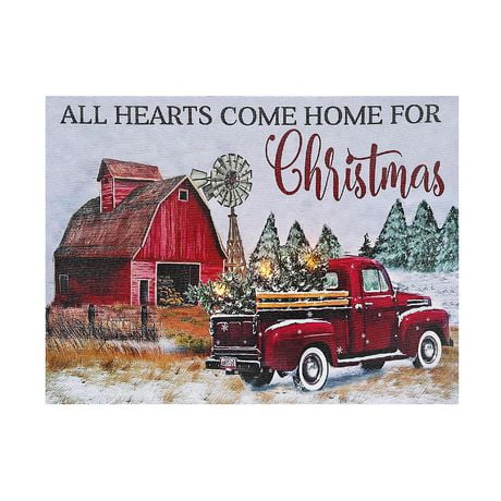 Christmas Led Canvas Wall Art Hearts Come Home For Christmas 12X16