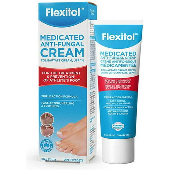 Flexitol Medicated Crème antifongique | Formule triple action | Aide à prévenir le pied de l'athlète | Soulage les démangeaisons et la peau craquelée 56g (2 fois)