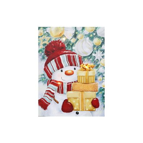 Christmas Led Canvas Wall Art Snowman Holding Presents 12X16