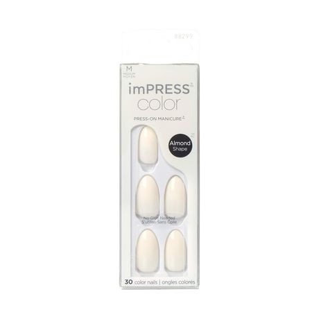 KISS ImPRESS Color - Fake Nails, 30 Count, Coffin Shape Medium, Gel in minutes