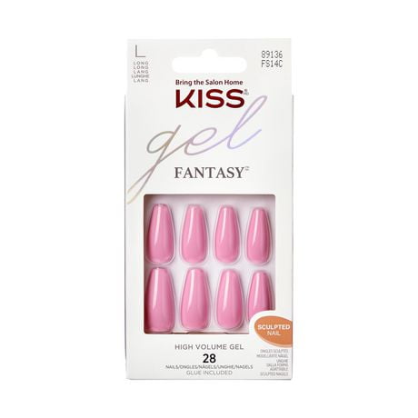 KISS Gel Fantasy - 28 faux ongles, longs Haut volume.