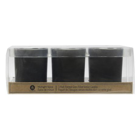 Hometrends 3 Pack MIDNIGHT SPICE Frosted Glass Filled Votive Candles   6000206096437 