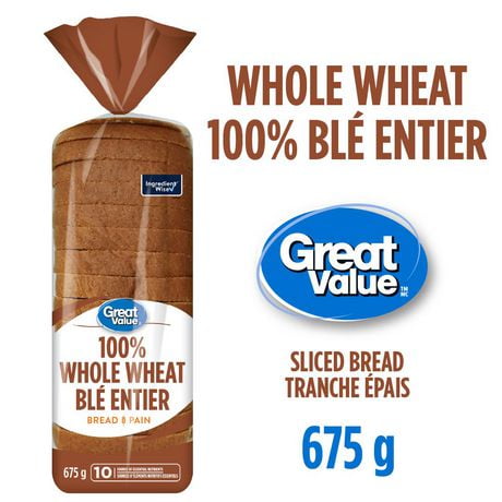 Great Value Whole Wheat Bread, 675 g