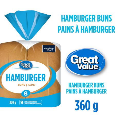 Great Value Hamburger Buns, 8 pk, 360 g
