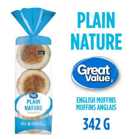 Great Value Plain English Muffins, 6 pk, 342