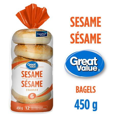 Great Value Sesame Bagels, 6 pk, 450 g