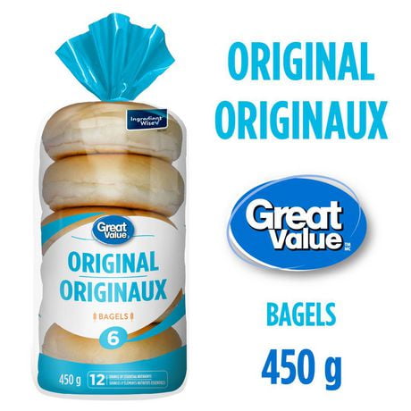 Great Value Original Bagels, 6 pk, 450 g
