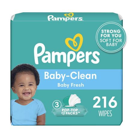Lingettes pour bébés Pampers Baby-Clean, parfum Baby Fresh, 3X boîtes distributrices, 216 lingettes 216CT