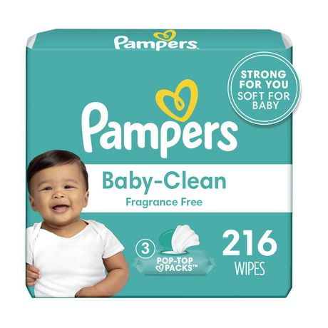 Pampers Baby Clean Wipes Fragrance Free 3X Pop-Top Packs, 216CT