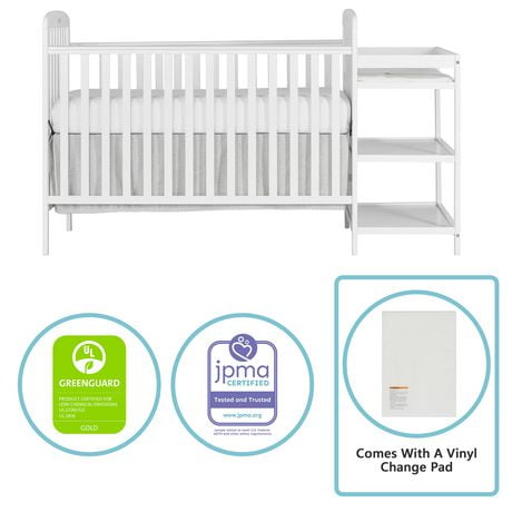Dream On Me Anna 4 in 1 Full Size Crib and Changing Table Combo, Model #678, Two Storage Shelves