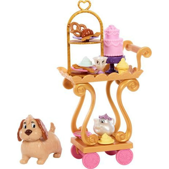 ​Disney Princess Belle Castle Accessory Pack, Tea Party with Tea Cart, 3 Character Friends & 13 Pieces, Inspired by Beauty and the Beast Movie, Ages 3Y+