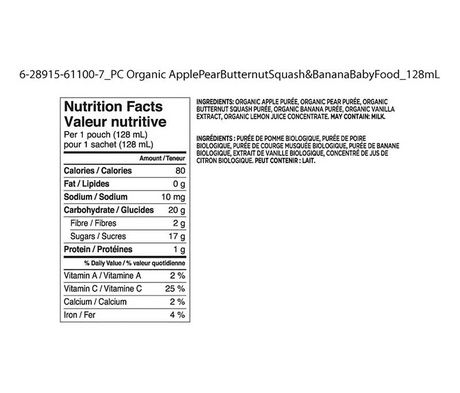 Puree Biologique Pour Bebe Le Choix Du Parent A Saveur De Pomme Poire Courge Musquee Et Banane Walmart Canada