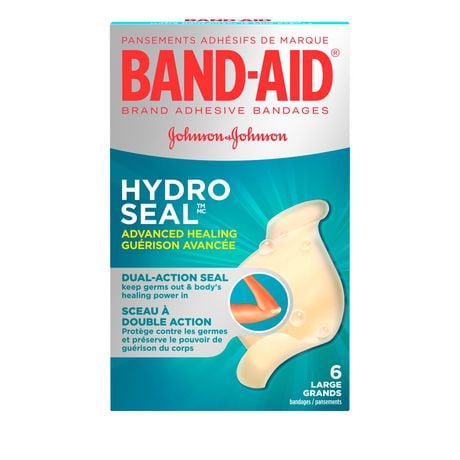 Band-Aid Hydrocolloid Bandages Large, Waterproof Adhesive Blister Cushions, Hydro Seal Bandages for Blisters and Wound Care, 6 Bandages