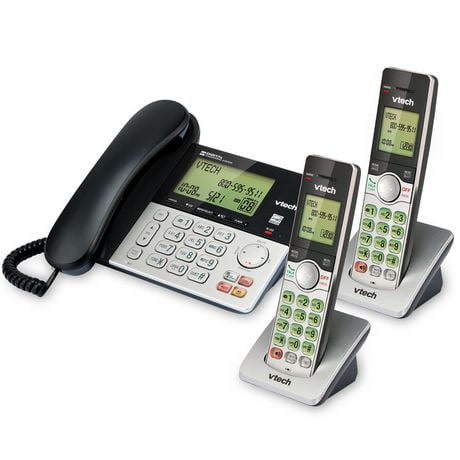 VTech CS6949-2 DECT 6.0 Expandable Corded/Cordless Phone Combo with 2 ...