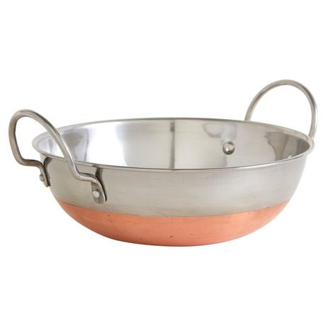 Imusa 9" Stainless Steel Kadhai With Copper Bottom And Stainless Steel Handles, 22.7x7.0cm
