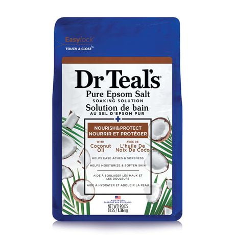 Dr Teal's Solution de bain au sel d'epsom pur, Nourrir et Protéger avec de L'huile De Noix De Coco 1.36 kg / 3lbs