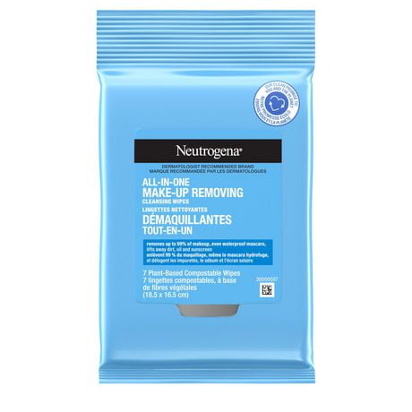 Neutrogena Makeup Remover Facial Cleansing Towelettes, Daily Face Wipes to Remove Dirt, Oil, Makeup & Waterproof Mascara, Gentle, Alcohol-Free, Plant Based and Compostable, 7 wipes