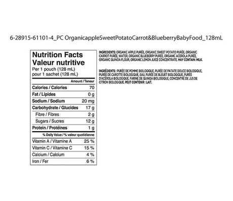 Le Choix Du Parent Nourriture Biologique Pour Bebe Aliments En Puree Pomme Patate Douce Carotte Et Bleuet Walmart Canada