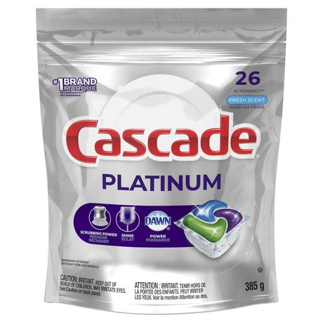 Sachets de détergent pour lave-vaisselle Cascade Platinum ActionPacs, Parfum frais 26 unités