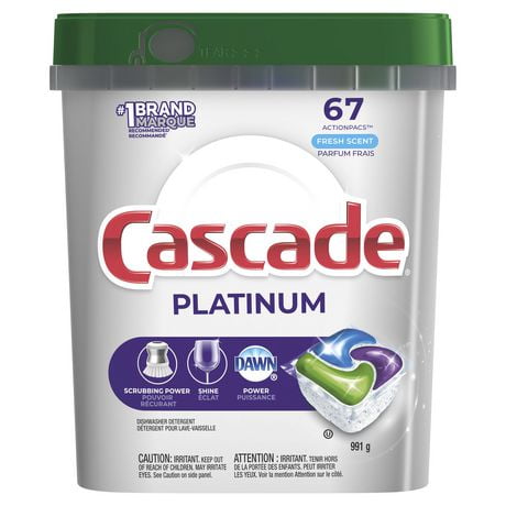 Cascade Platinum ActionPacs Dishwasher Detergent Pods, Fresh, 67 Count