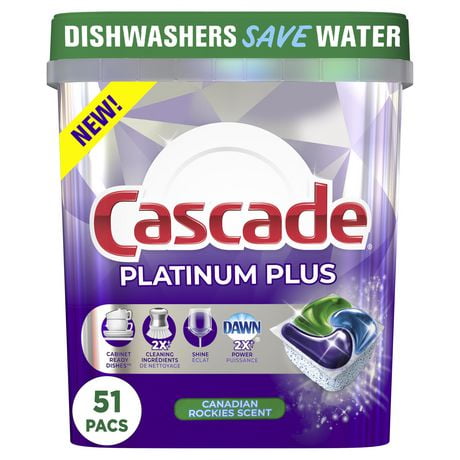 Sachets de détergent pour lave-vaisselle Cascade Platinum Plus ActionPacs, Parfum montagnes rocheuses 51 unités