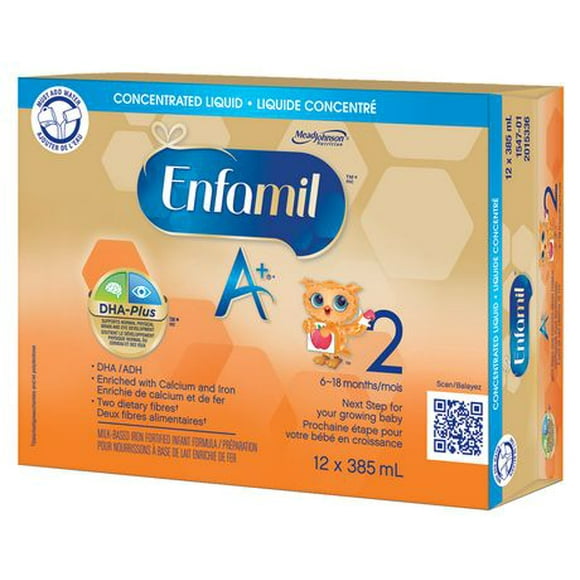 Enfamil A+ 2, Baby Formula, Designed for 6-18 month olds, Contains DHA – an important building block of the brain, Concentrated Liquid, 385mL, 12 cans, 385mL (12 pack)