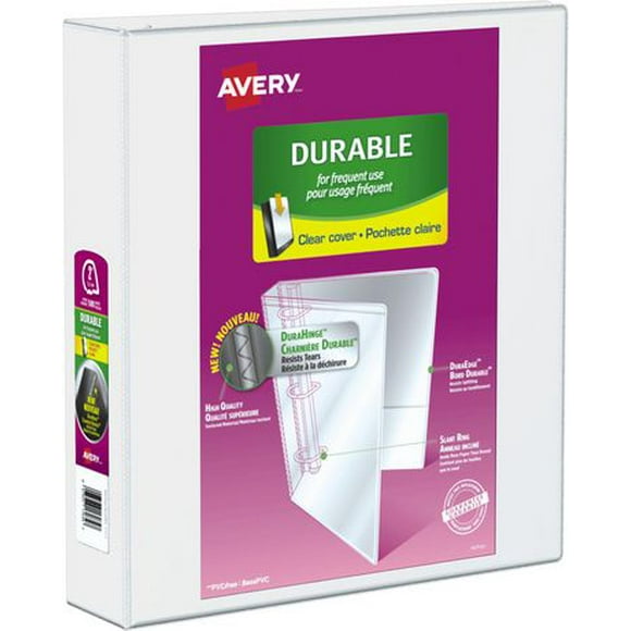 Avery® Durable View Binder, 2", Slant D Rings, White, Durable Binder, 2", White