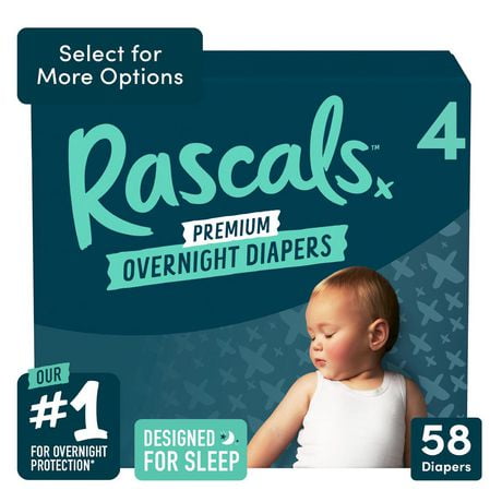 RascalsOvernights,NighttimeBabyDiapers,Unisex,Sizes3-6,42-66Count