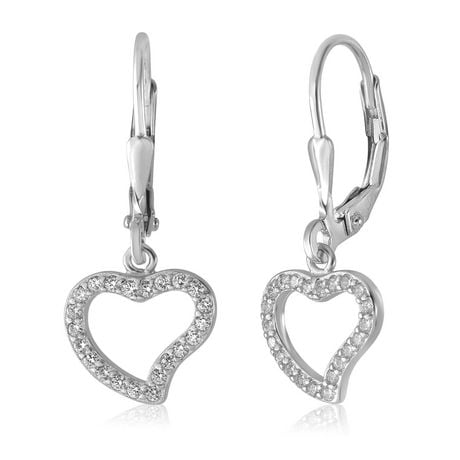 UnicornJ Sterling Silver Open Heart Leverback Earrings with Pavé ...