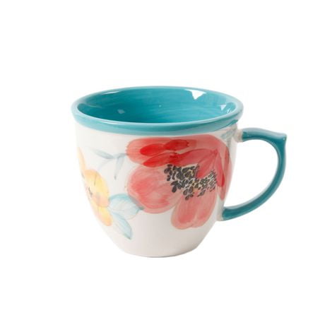 The Pioneer Woman Flea Market 16 oz. Floral Turquoise Solid Decorated Mug