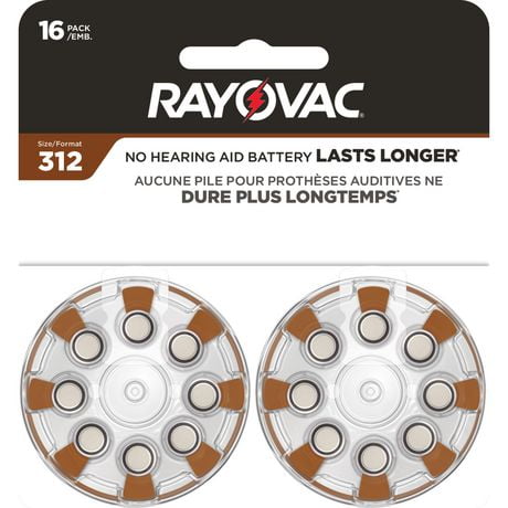 Piles pour appareil auditif Rayovac, taille 312, emballage de 16 Piles pour appareil auditif taille emballage de 16