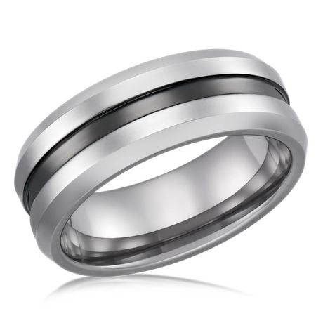 Men's tungsten 8mm ring in silver with black center