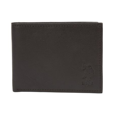 U.S. Polo Assn. Genuine Leather Wallet, Slim Bifold, Clear ID Window ...