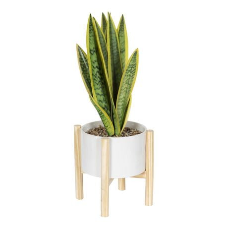 hometrends Sabrina Faux Snake Plant in White Pot with Stand