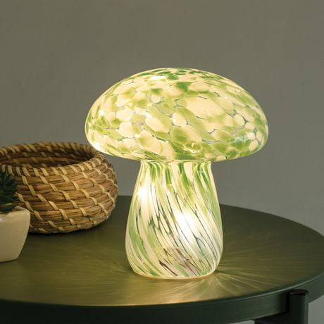 Merkury Innovations 7.9 inch Height Green Confetti Glass Mushroom Lamp, Glass Mushroom Lamp