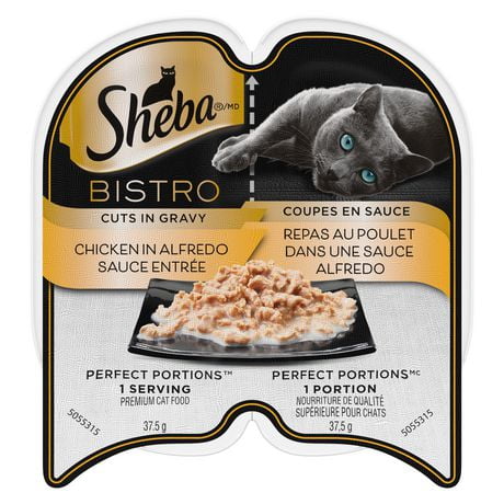 Nourriture humide pour chats adultes SHEBA BISTRO PERFECT PORTIONS coupes en sauce – repas au poulet dans une sauce Alfredo 75 g