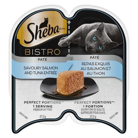 Nourriture humide pour chats adultes SHEBA BISTRO PERFECT PORTIONS pâté – repas exquis au saumon et au thon 75 g