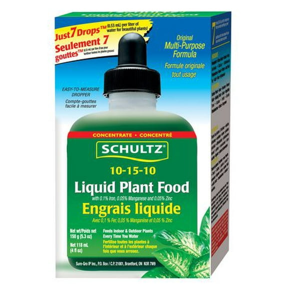 L'engrais tout usage liquide 10-15-10 de Schultz® 150 g Pour l'intérieur ou l'extérieur.