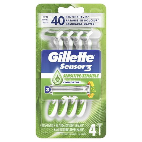 Gillette Sensor3 Sensitive Men's Disposable Razor, 4 Disposable Razors